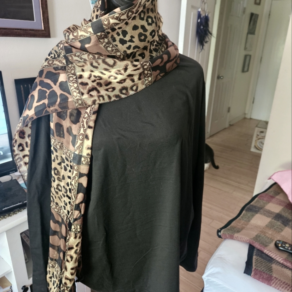 Animal Print Scarf with Black Top